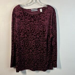 Amanda Smith Womens Burgundy Velvet Burnout Top Size L Holiday Whimsigoth Vamp